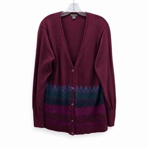 Eddie Bauer Fair Isle Cardigan Sweater Burgundy Mohair Blend XXL